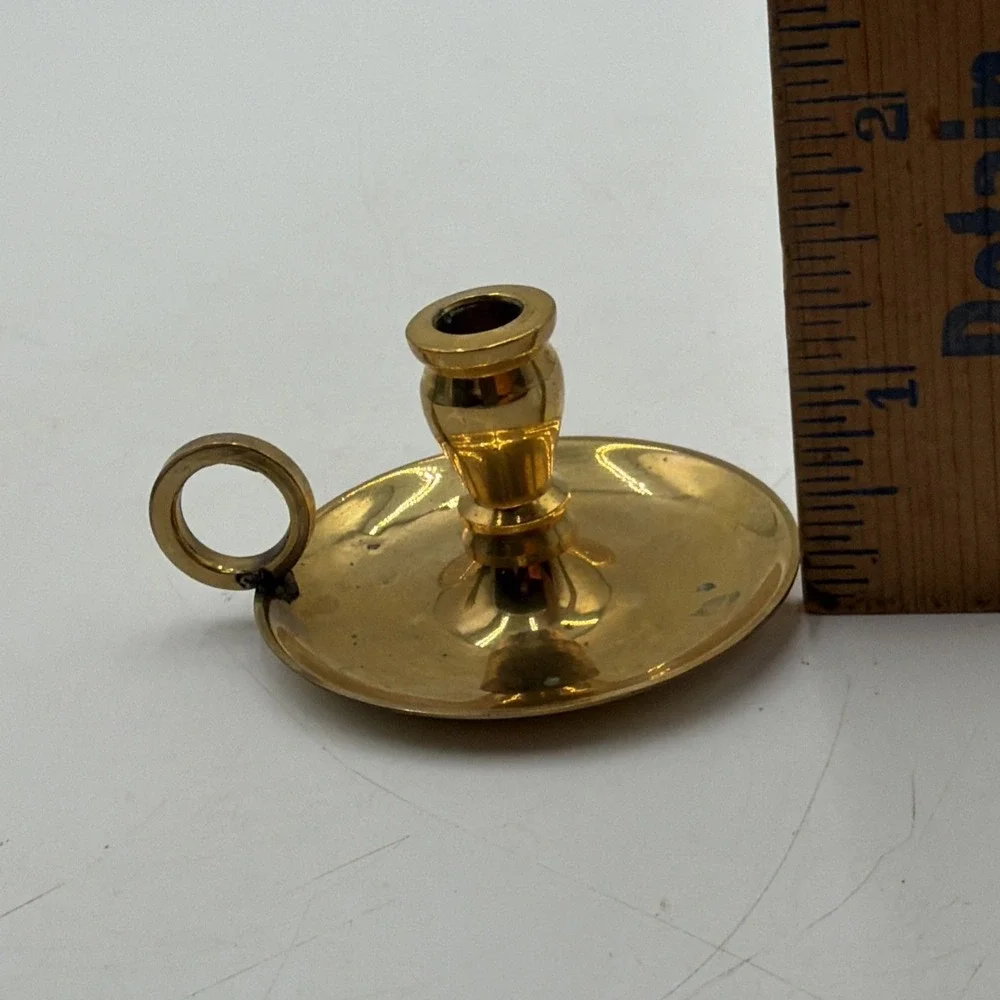 Vintage Biedermann Mini Brass Chamber Candlestick Holder Carrier W/Finger Loop